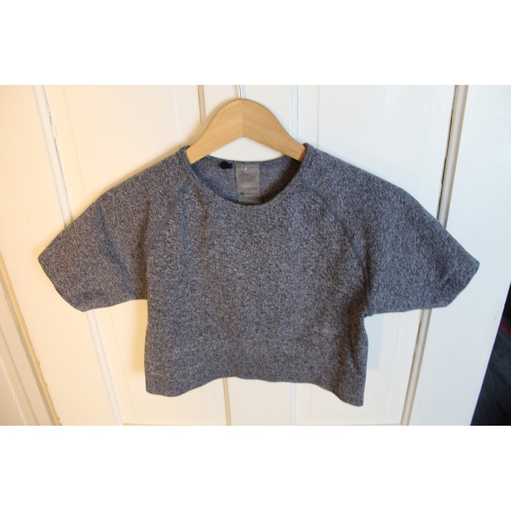 Bo+Tee Womens Seamless Marled Crop Top Short Sleeve‎ Grey Gym Activewear Size M